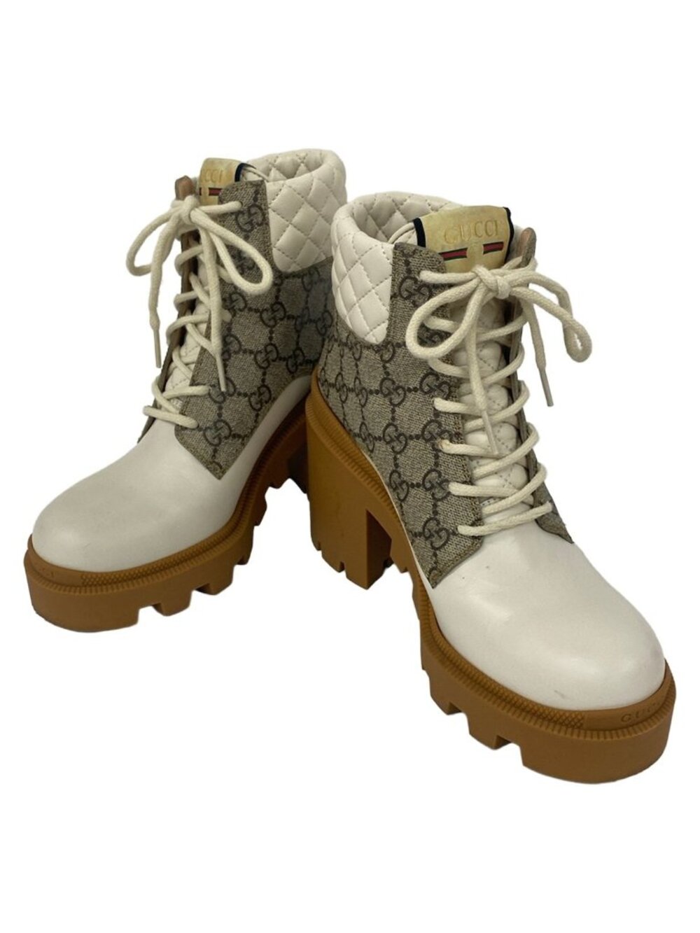 Gucci Short Boots 37 GG Supreme White Light Brown Multi Leather - Picture 2 of 8